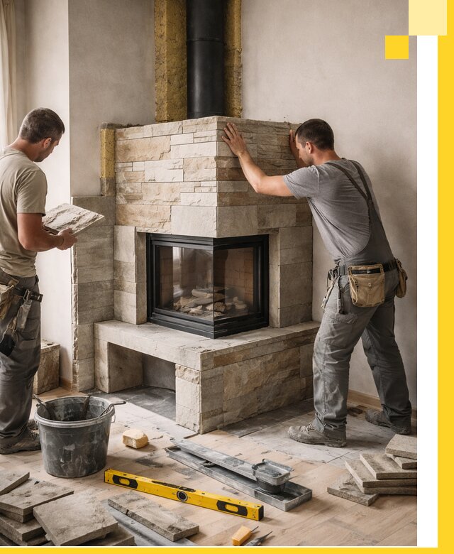 Угловые камины под ключ проект, монтаж и отделка в Ижевске