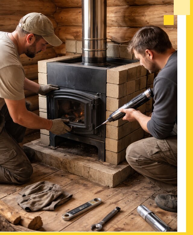 Монтаж и установка печи в бане под ключ с гарантией в Ижевске