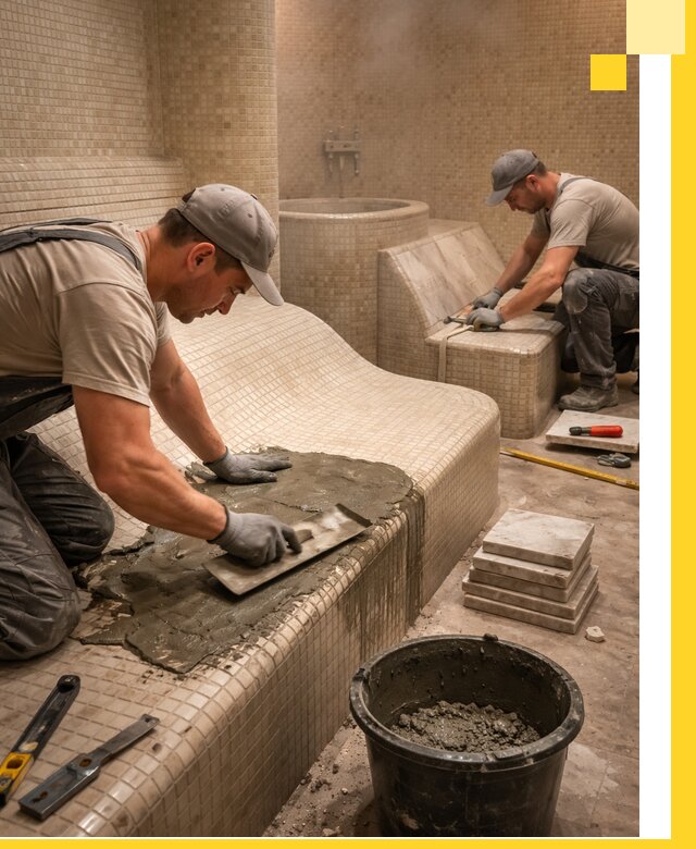 Лежаки для хамама под ключ в Ижевске, проект и монтаж