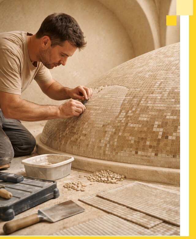 Профессиональная укладка мозаики для хамама под ключ в Ижевске